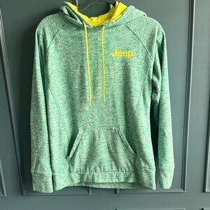 Jeep women’s heather crewneck hoodie, Medium mint green w neon yellow accents